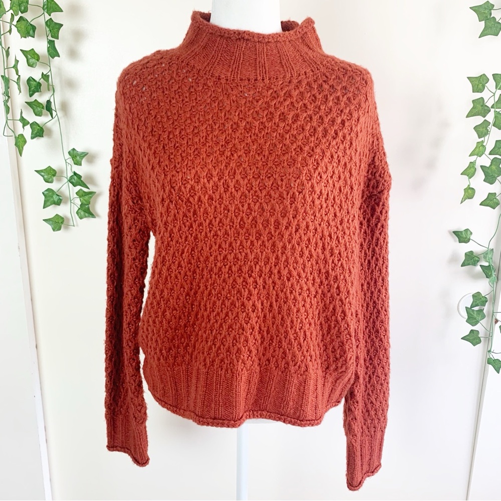 Hippie Rose Rust Orange Mock Neck Cable Knit Sweater | Medium
